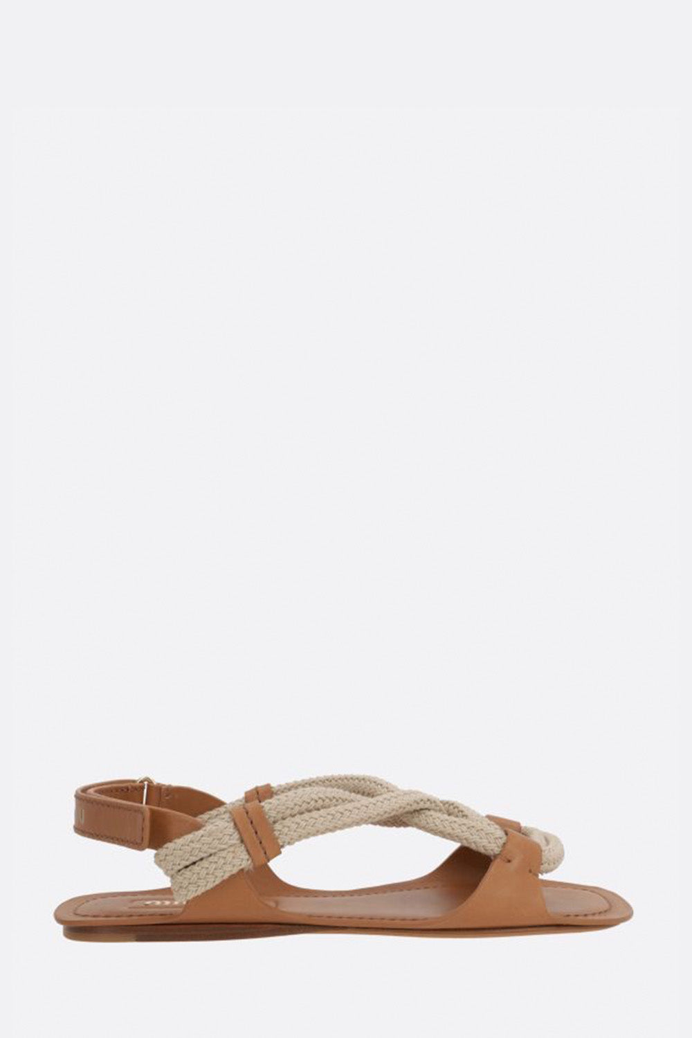 Cord And Smooth Leather Flat Sandals