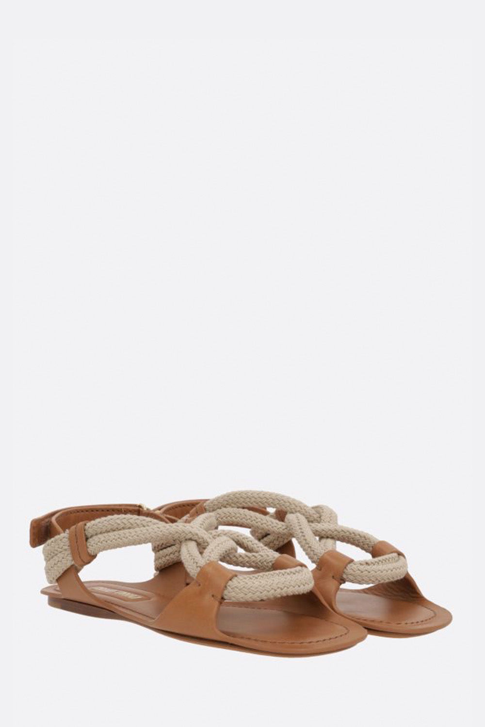 Cord And Smooth Leather Flat Sandals