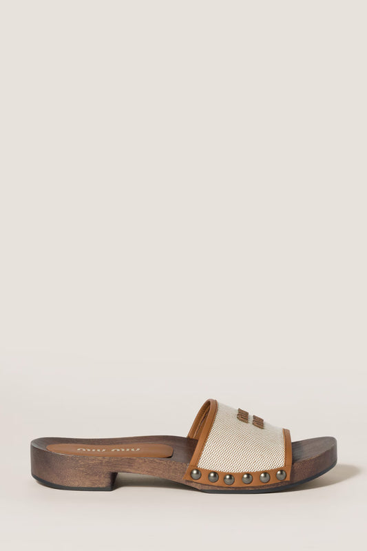 Canvas And Leather Clogs