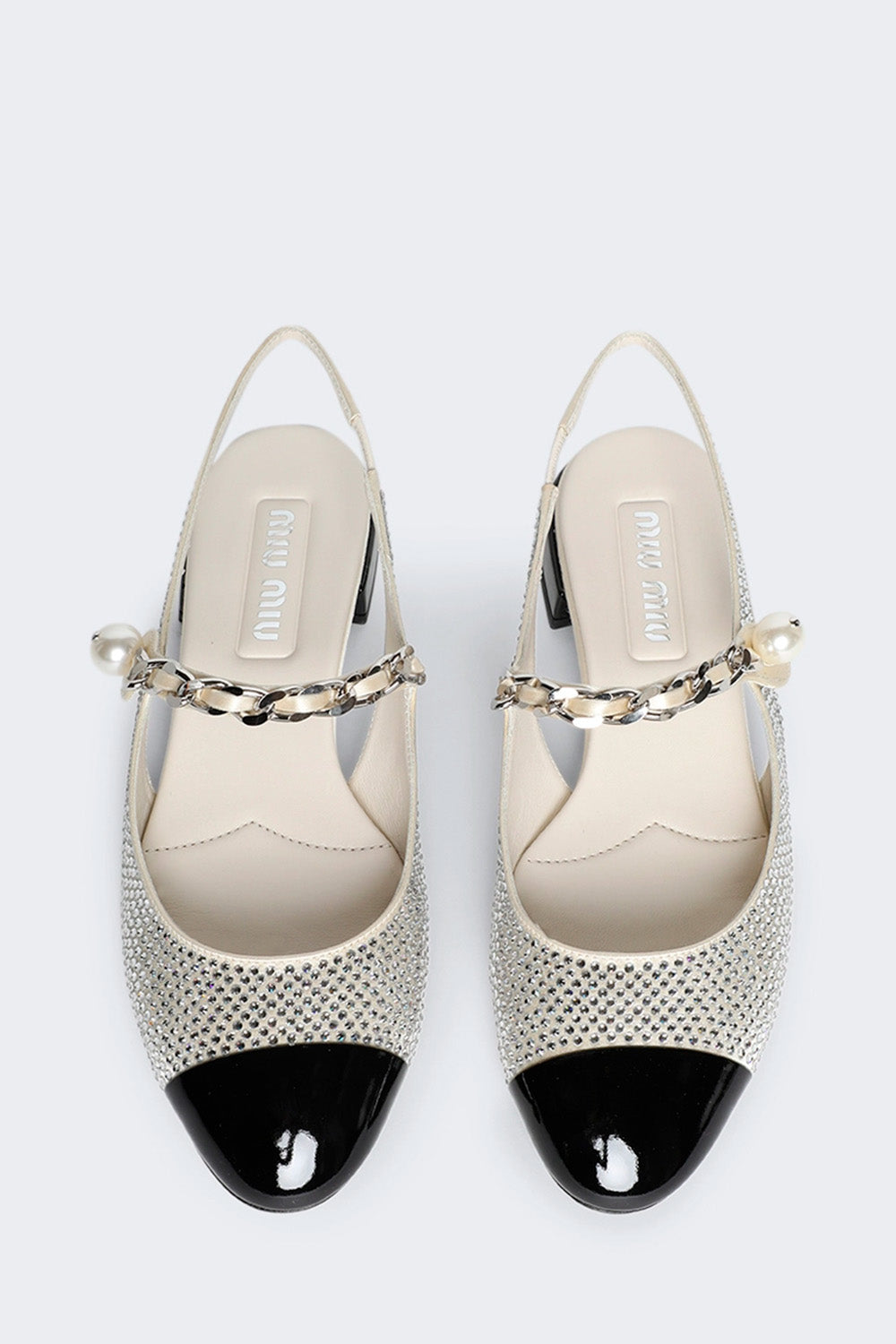 Slingback Ballerinas With Crystals Avorio And Nero