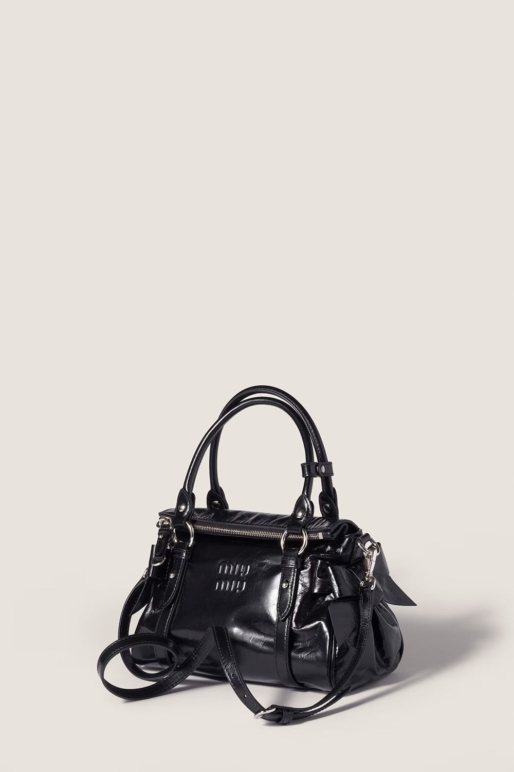 Shiny Leather Top-Handle Bag