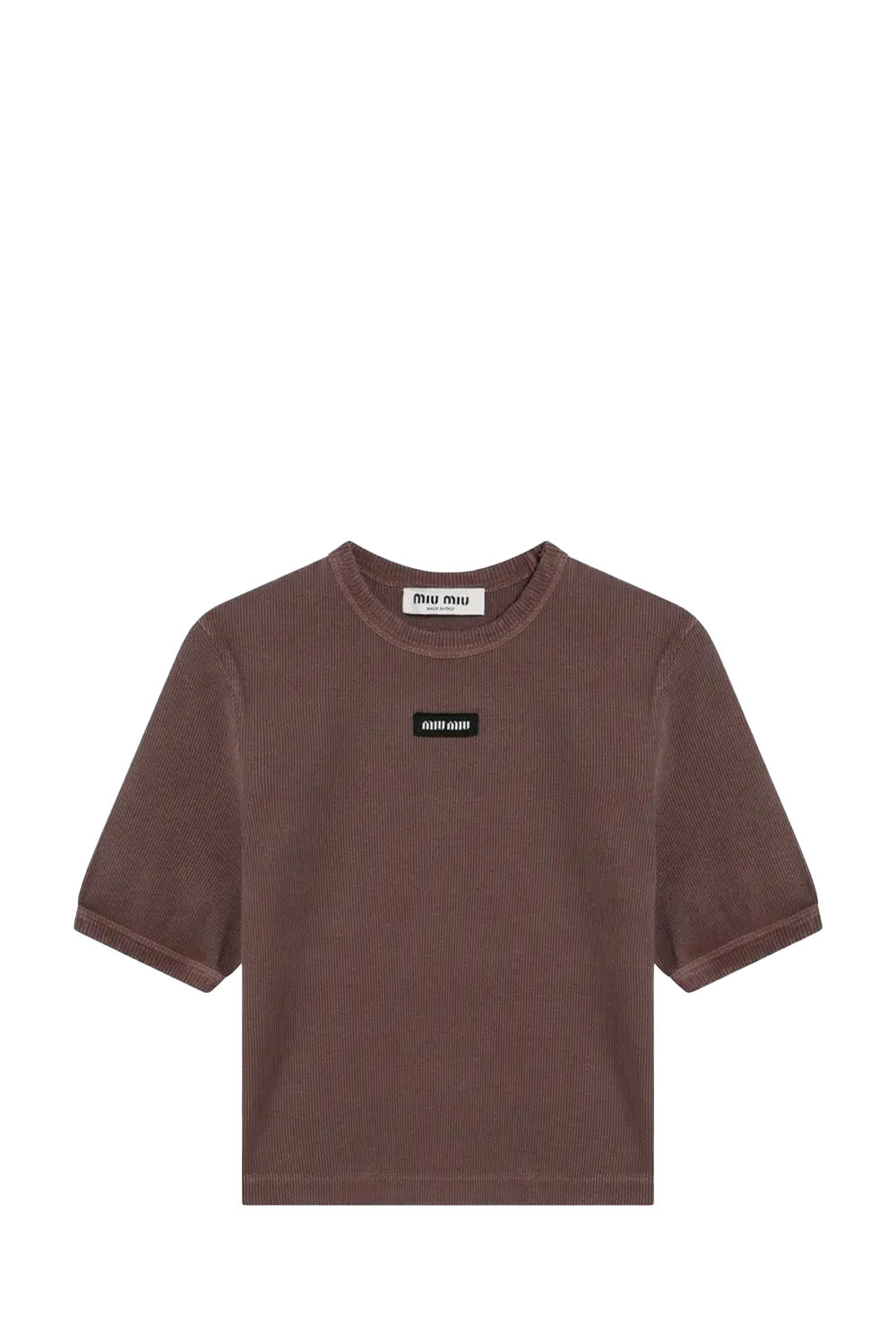 Miu Miu Brown Ribbed Cropped T-Shirt