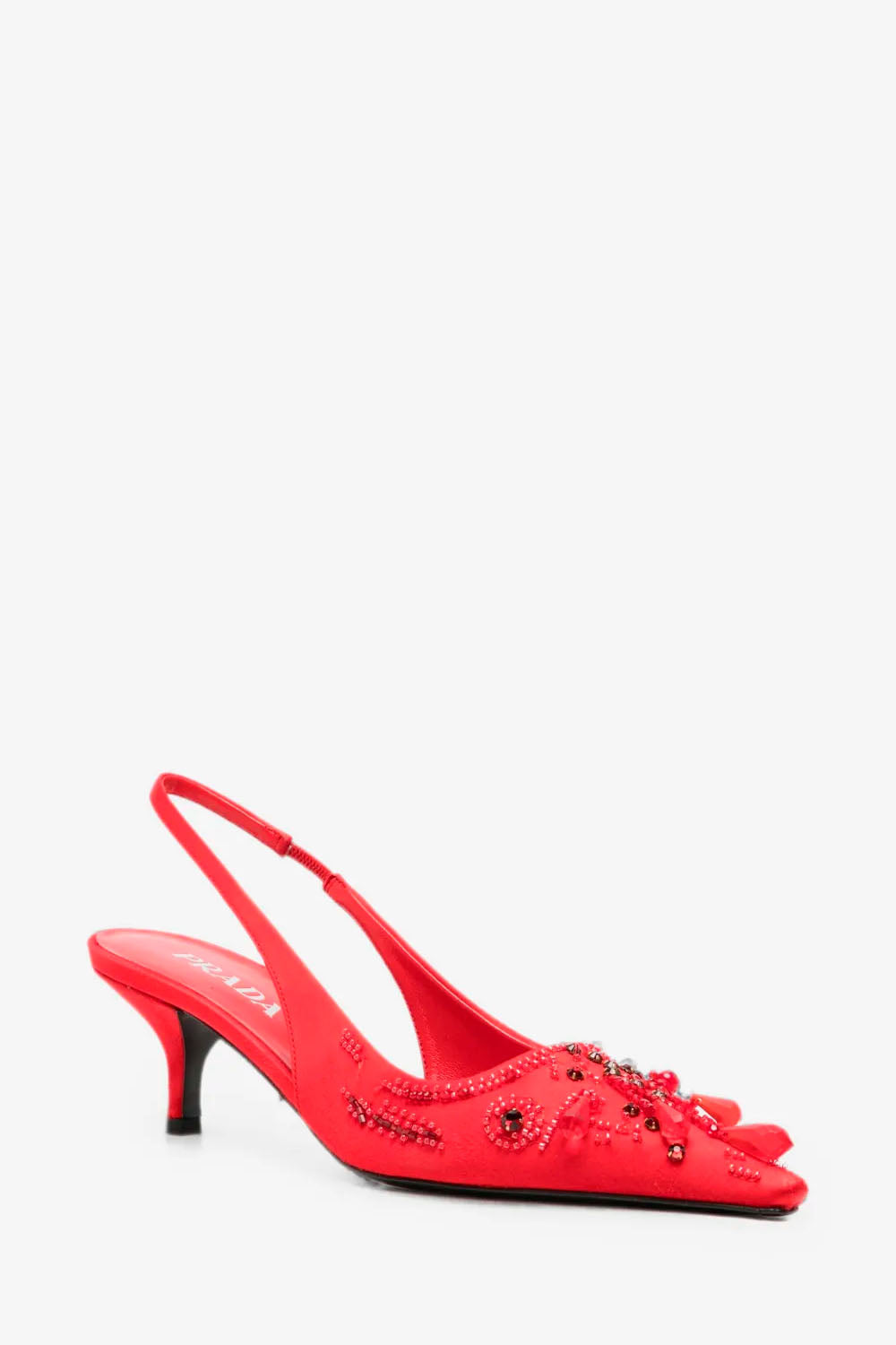 Embroidered Satin Slingback Pumps