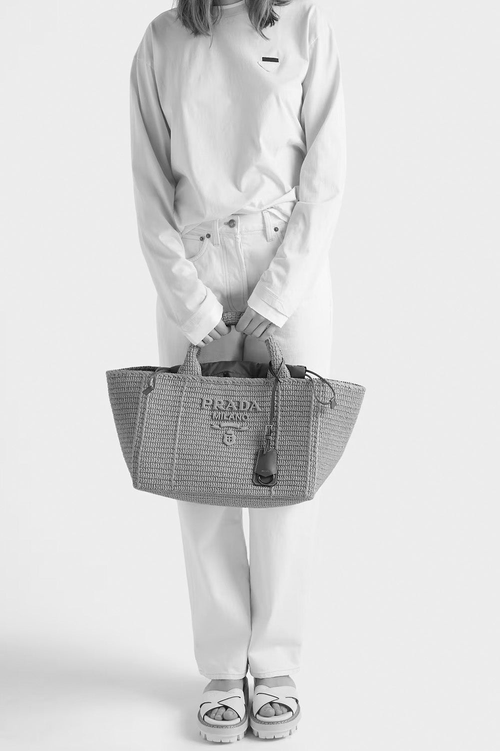 Large Crochet Tote Bag With Leather Details