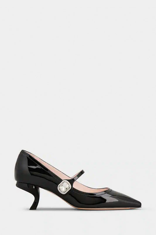 Virgule Mary Jane Pumps In Patent Leather