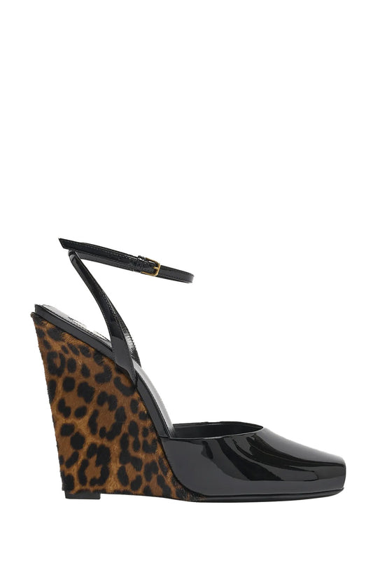 Le Scandale Patent Leopard Wedge Sandals