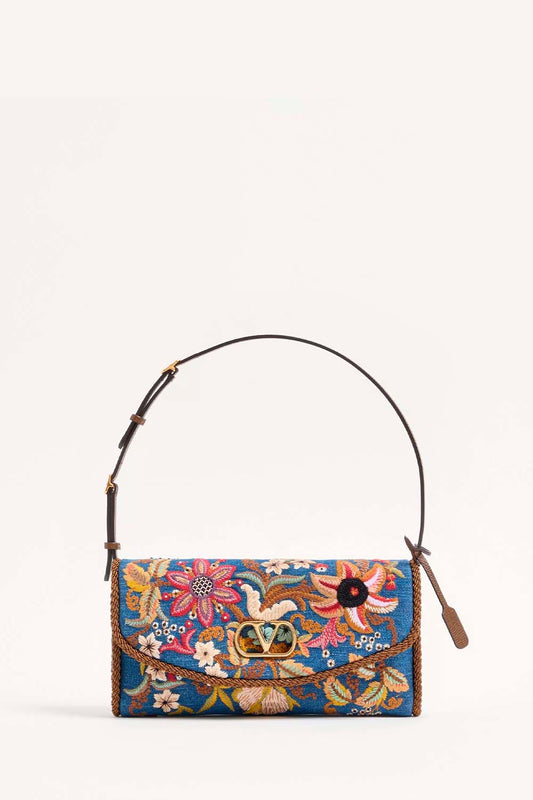 Devain Small Shoulder Bag In Embroidered Denim