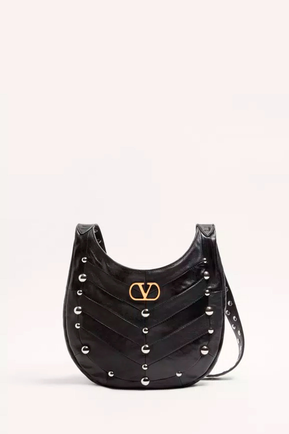 Hoboho Small Nappa Leather Hobo Bag With Chevron Pattern And Studs