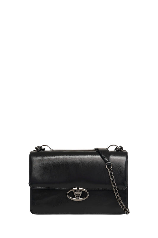 Medium Vlogo Glossy Leather Shoulder Bag