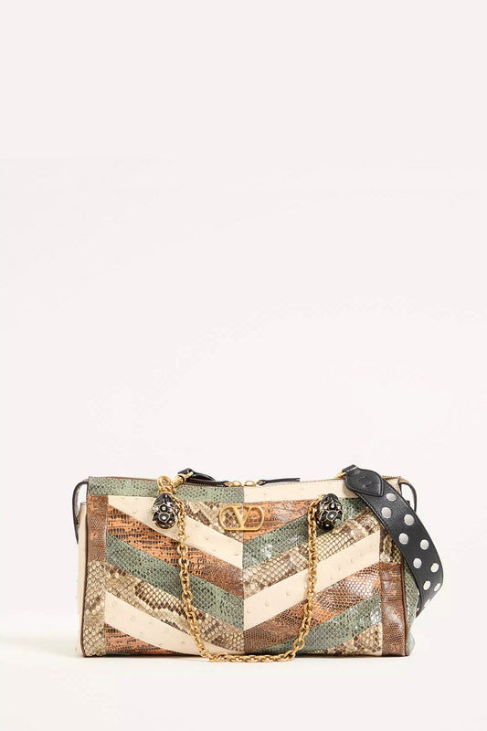 Panthea Medium Shoulder Bag in Exotic Leather with Chevron Pattern