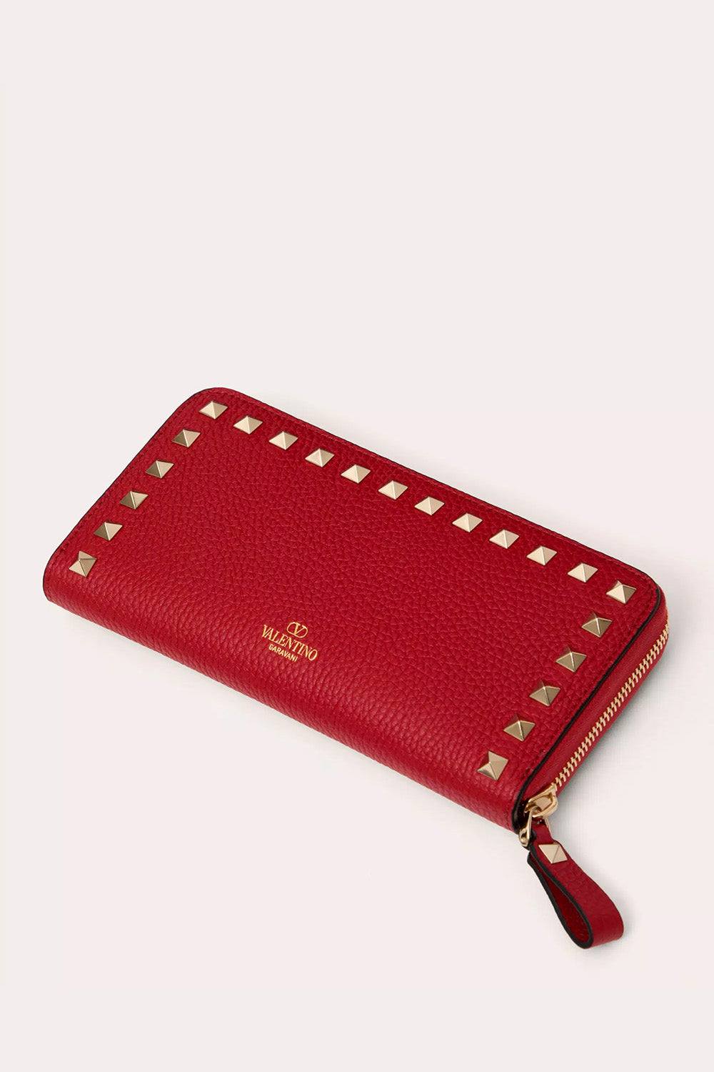 Rockstud Grainy Calfskin Zippered Wallet