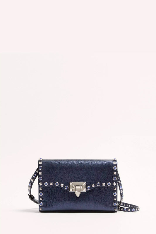 Rockstud Small Shoulder Bag In Laminated Calfskin With Cabochon Stones