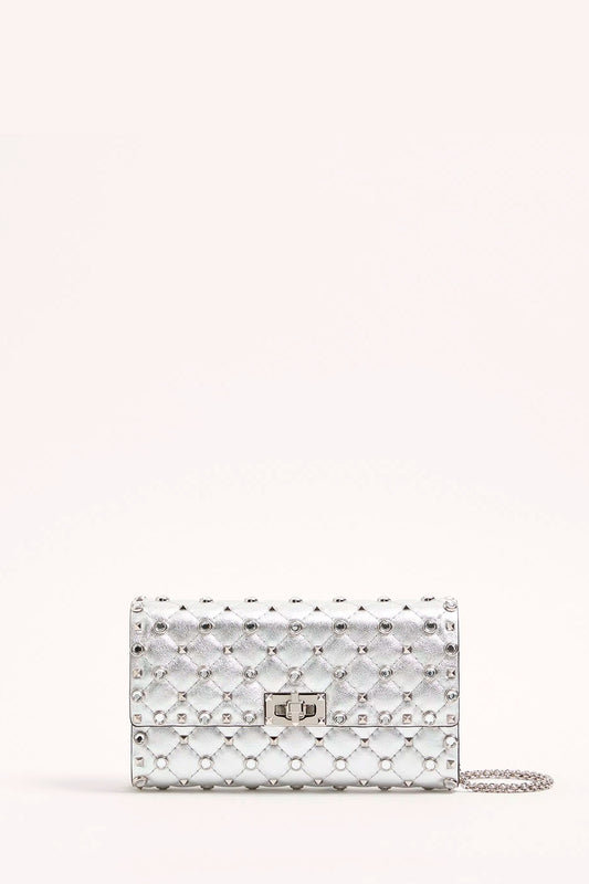 Rockstud Spike Shoulder Bag In Laminated Nappa Leather With Cabochon Stones