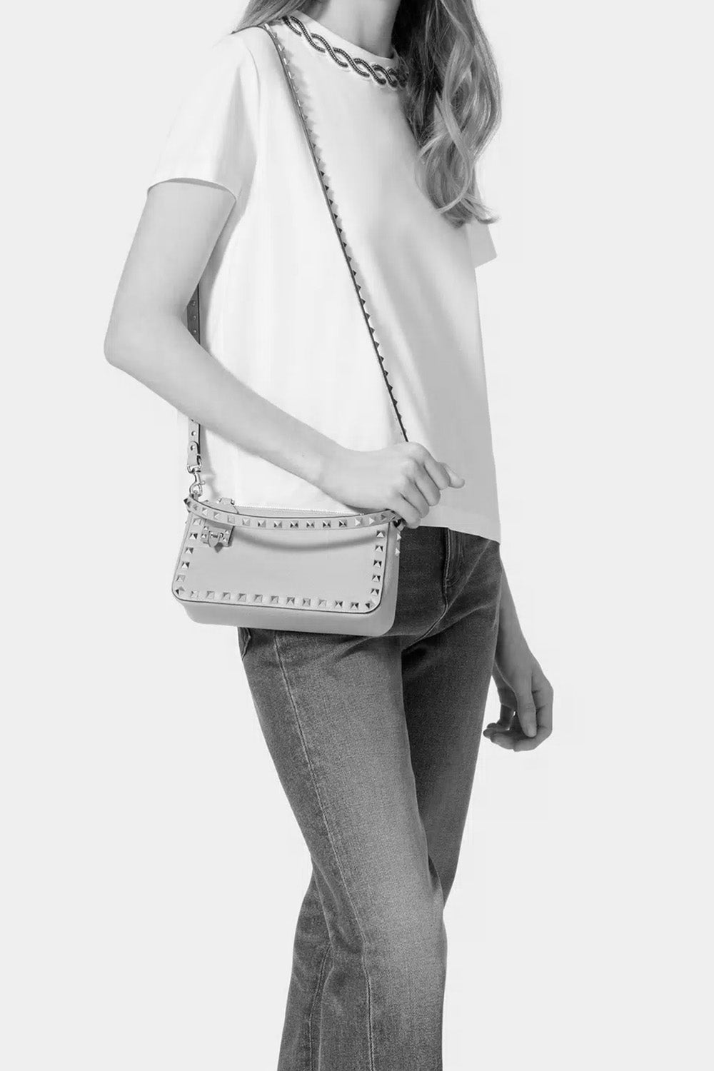 Small Rockstud Grainy Calfskin Crossbody Bag