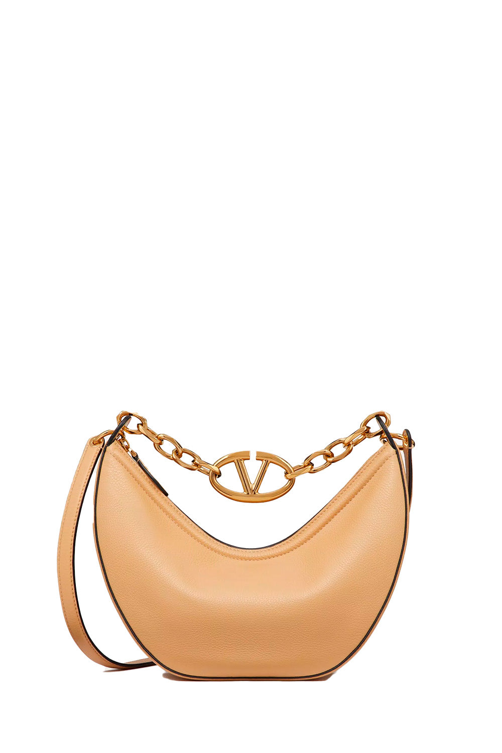 Small Vlogo Moon Hobo Bag In Grainy Calfskin With Chain