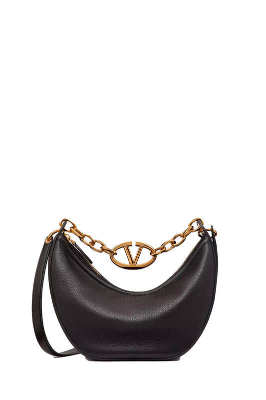 Small Vlogo Moon Hobo Bag In Grainy Calfskin With Chain