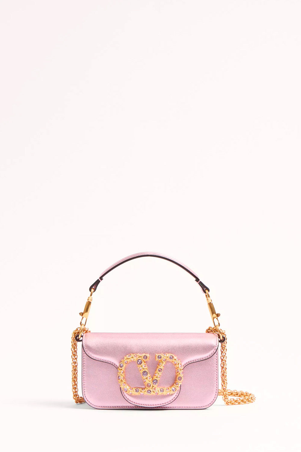 Valentino Garavani Locò Small Shoulder Bag In Laminated Calfskin With Jewel Logo