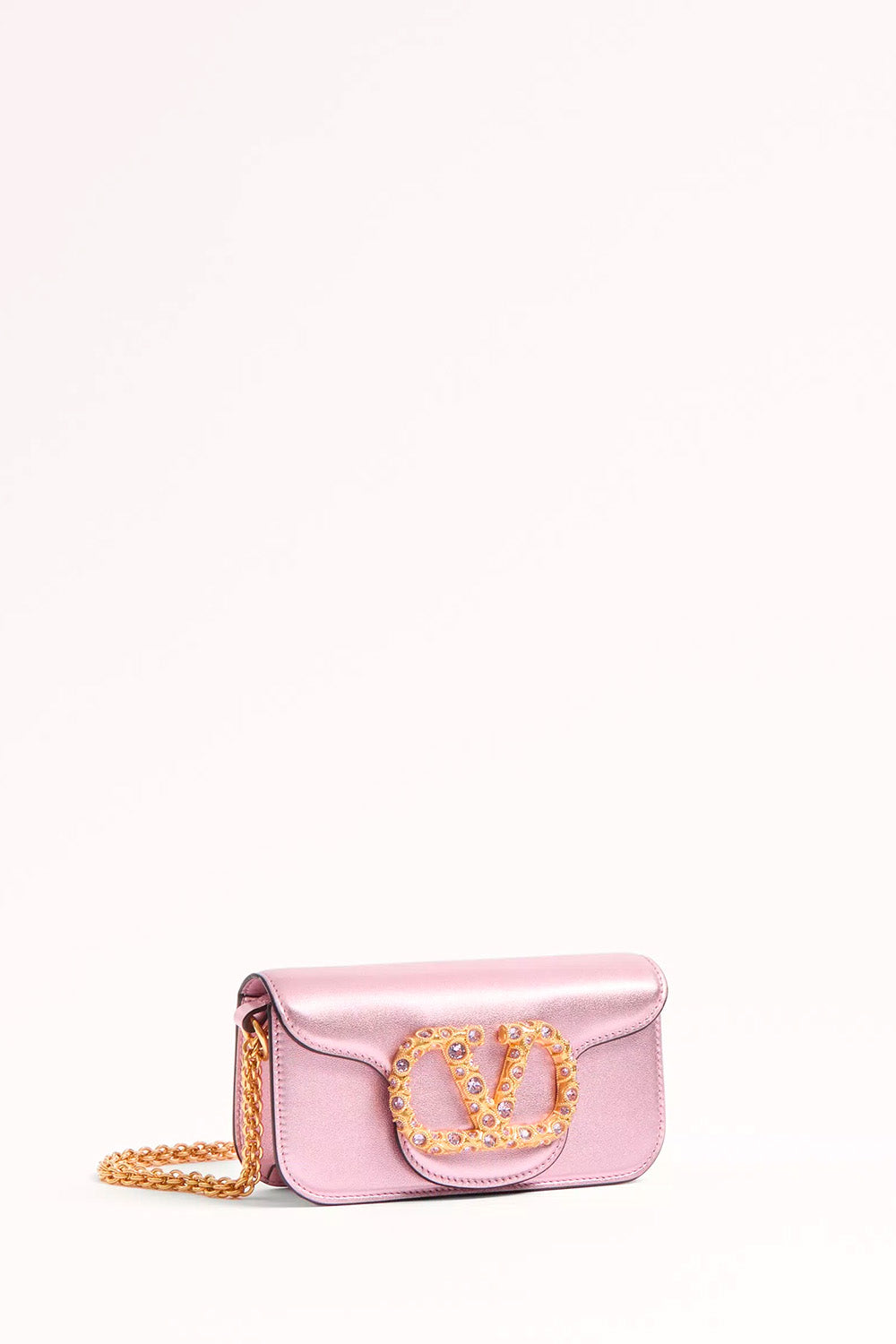 Valentino Garavani Locò Small Shoulder Bag In Laminated Calfskin With Jewel Logo