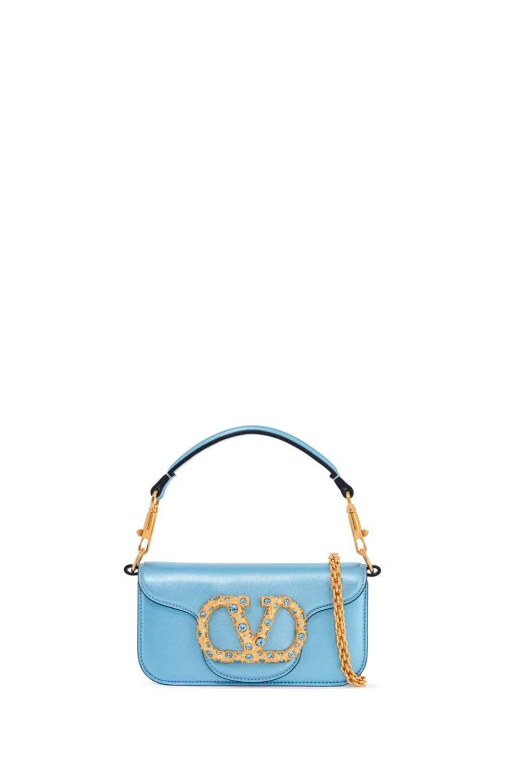 Valentino Garavani Locò Small Shoulder Bag In Laminated Calfskin With Jewel Logo