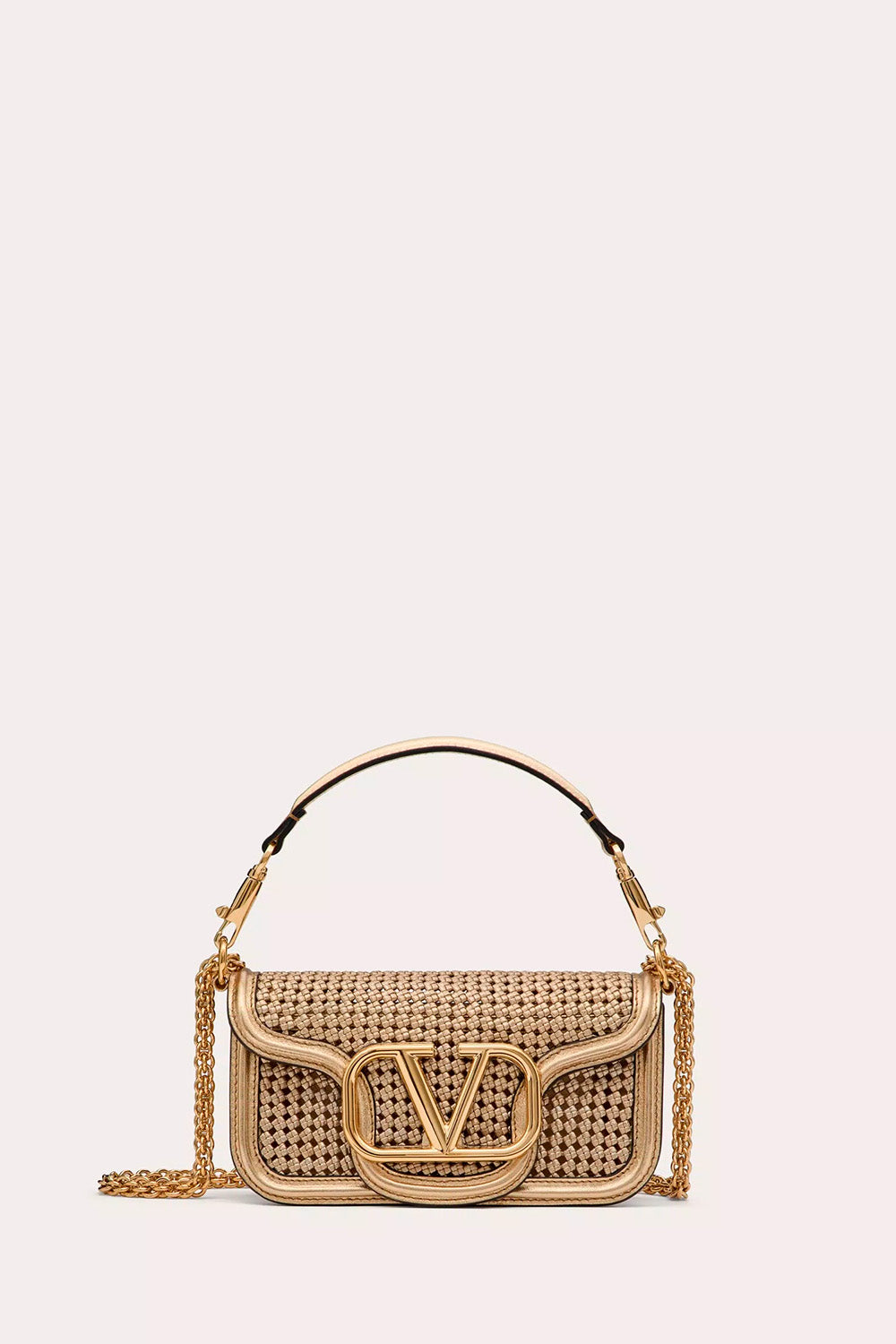 Valentino Garavani Locò Small Shoulder Bag In Metallic Woven Leather