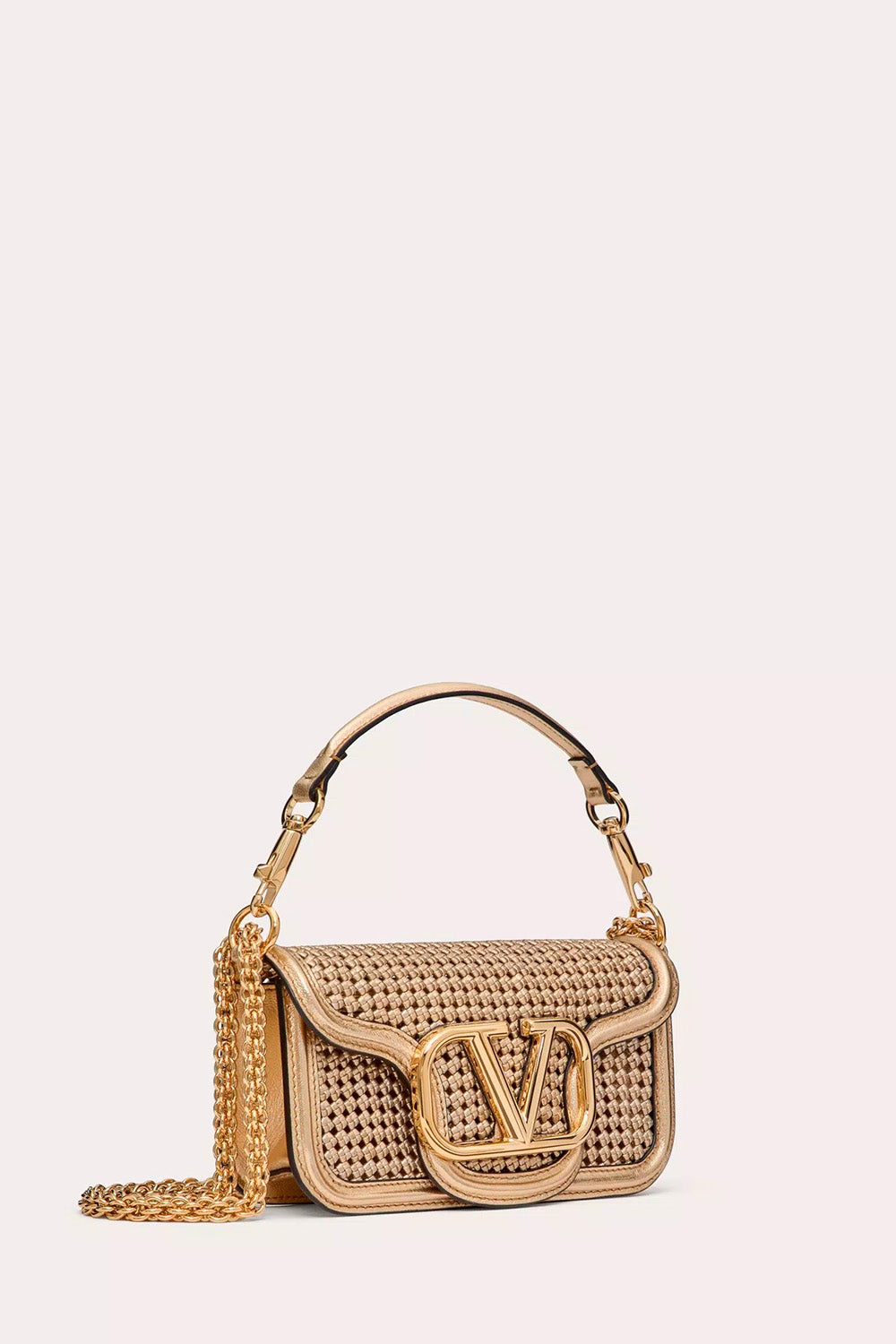 Valentino Garavani Locò Small Shoulder Bag In Metallic Woven Leather