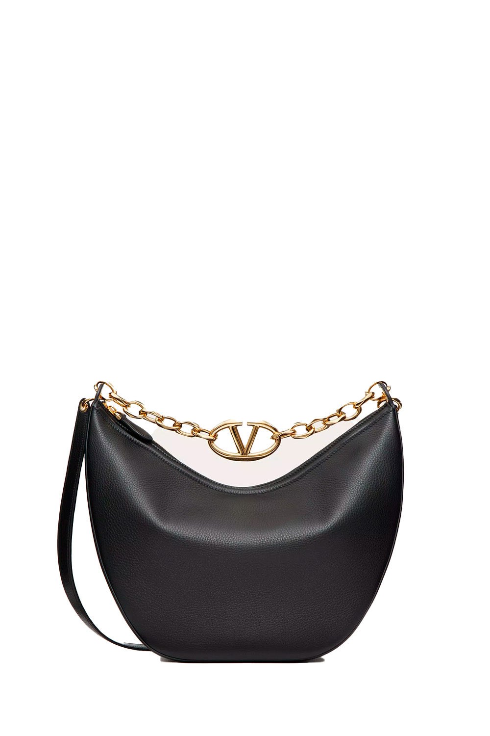 Vlogo Moon Medium Grainy Calfskin Hobo Bag With Chain