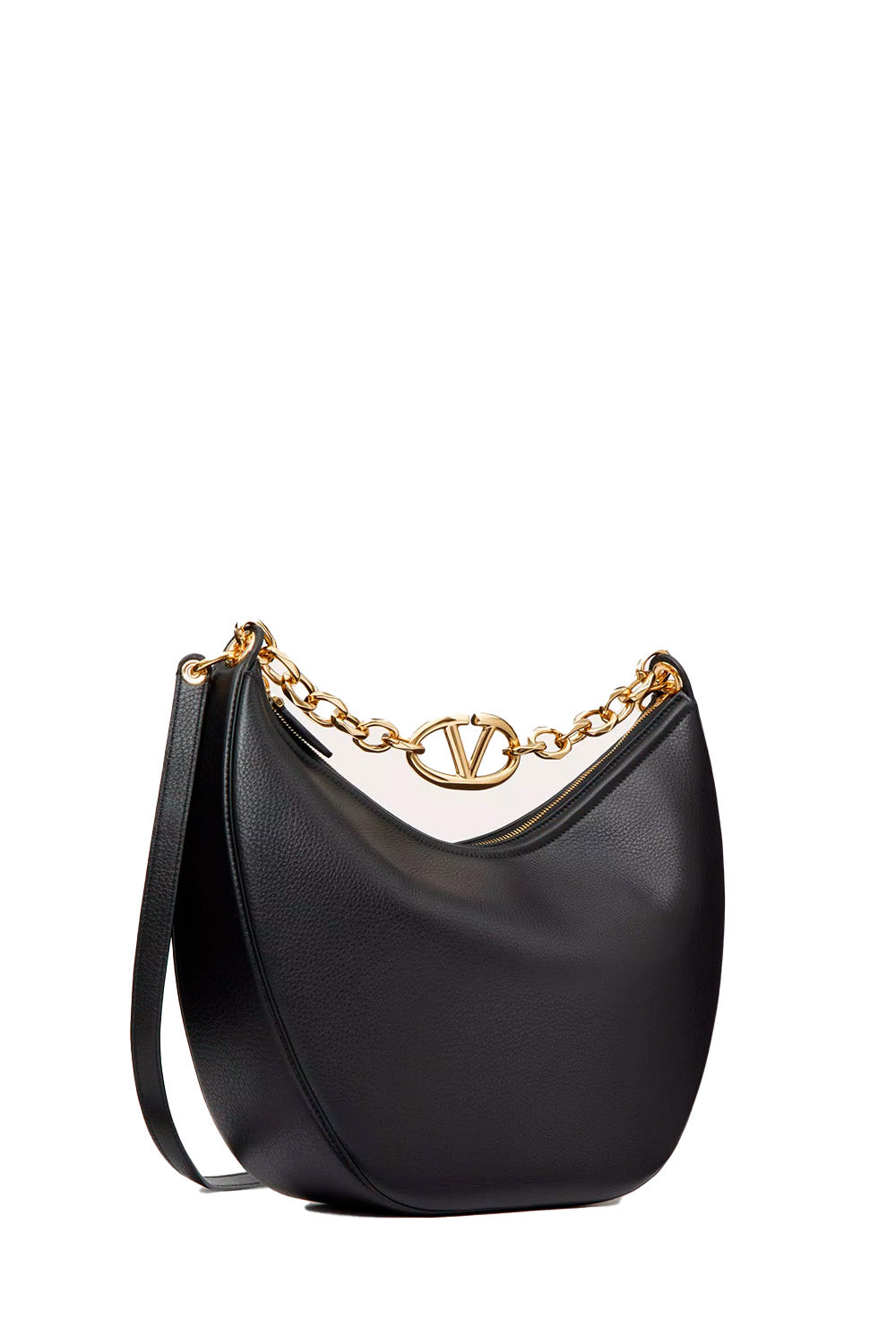 Vlogo Moon Medium Grainy Calfskin Hobo Bag With Chain