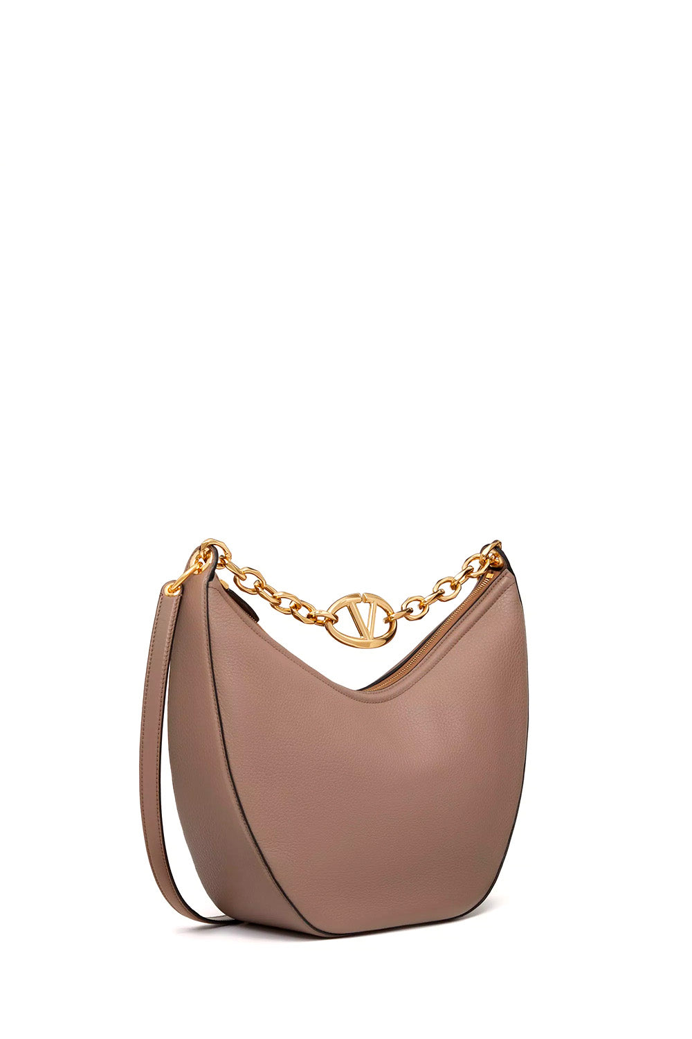 Vlogo Moon Medium Grainy Calfskin Hobo Bag With Chain