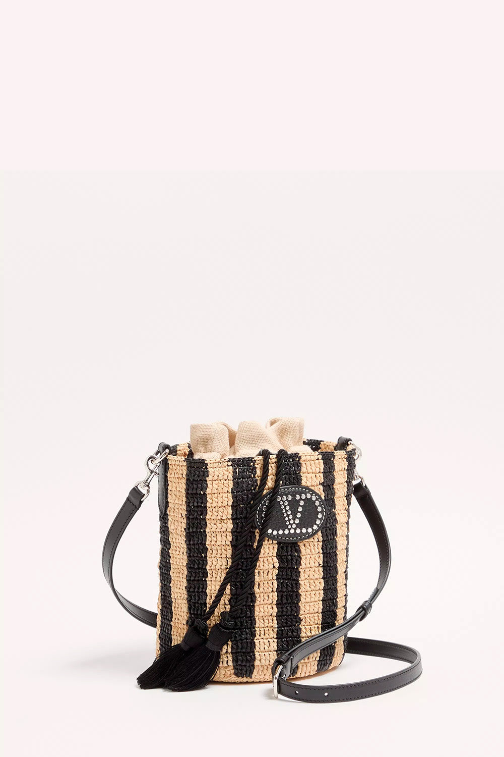 Small Bucket Bag In Striped Raffia