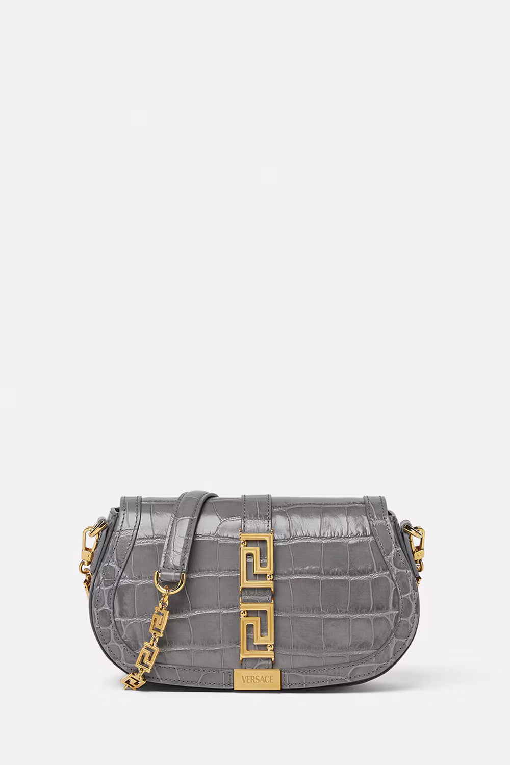 Croc-Effect Greca Goddess Shoulder Bag