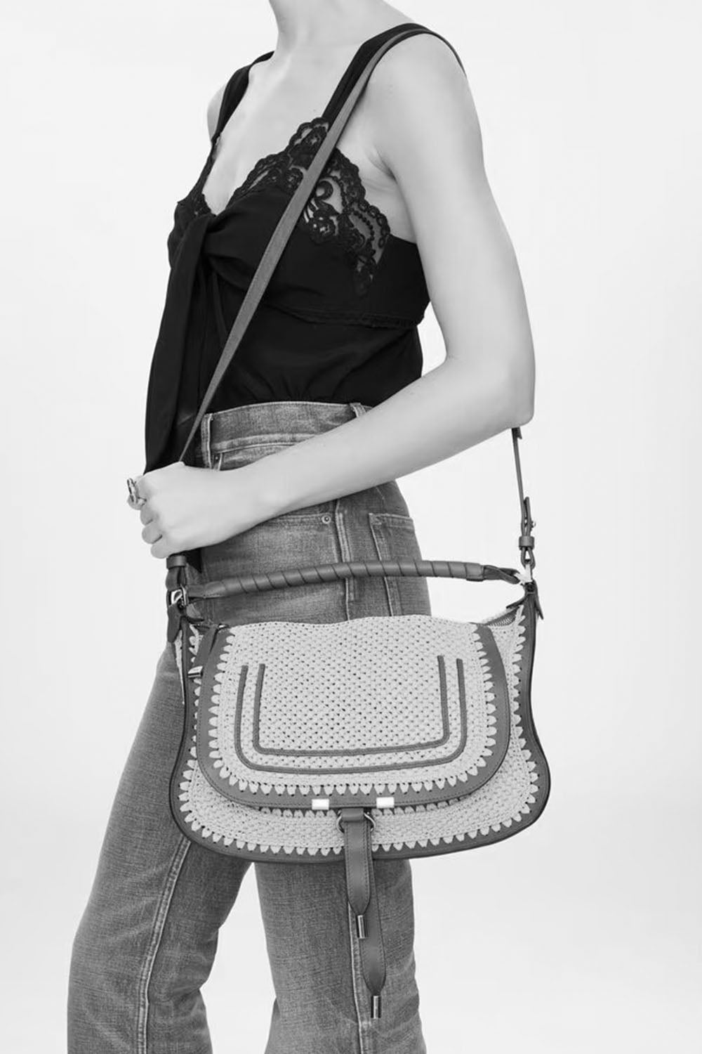 Small Marcie Shoulder Bag In Raffia-Effect